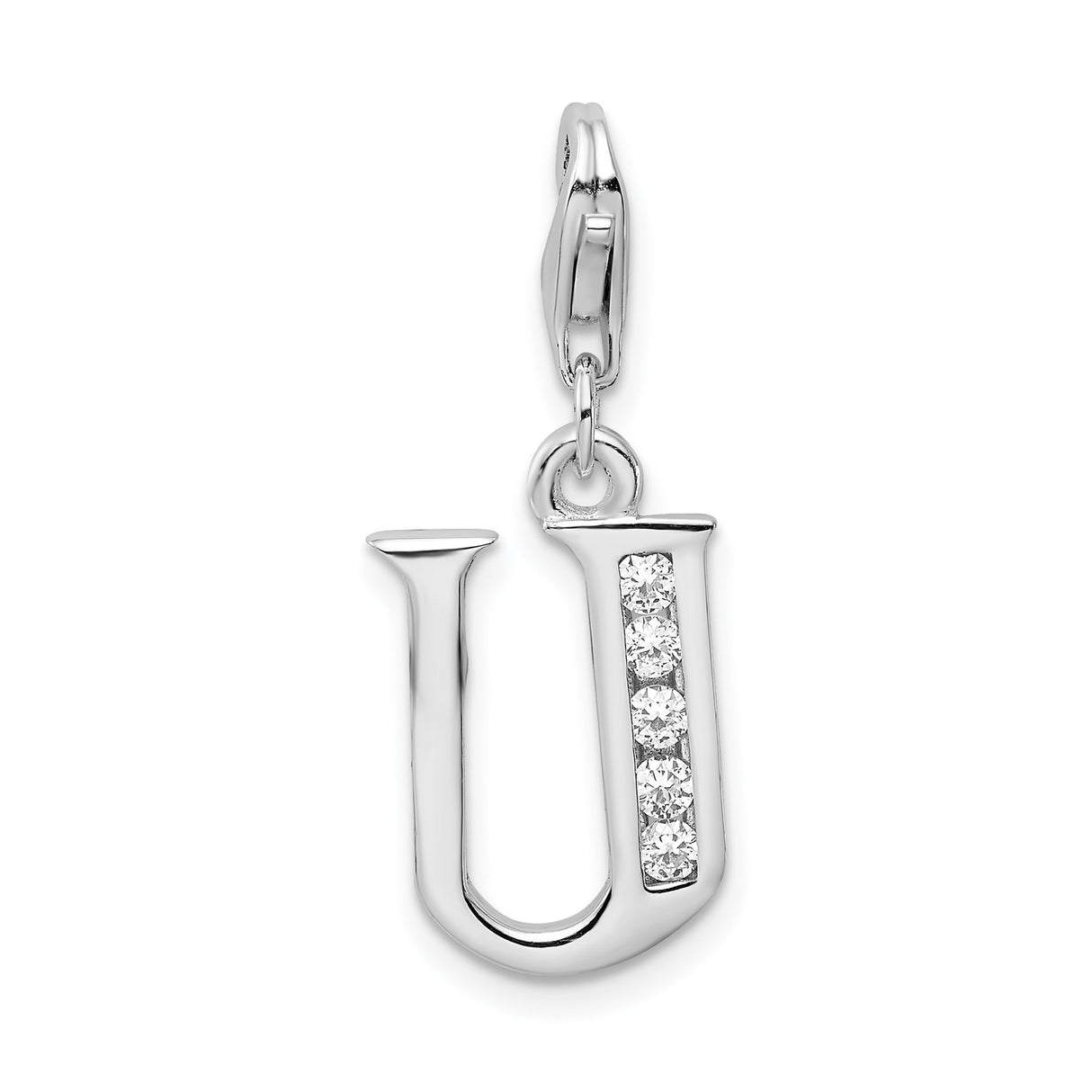 Sterling Silver Letter U Pendant Charm with Cubic Zirconia Accents