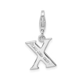 Sterling Silver Letter X Charm Pendant with Cubic Zirconia, High-Polish Finish, Unisex Jewelry