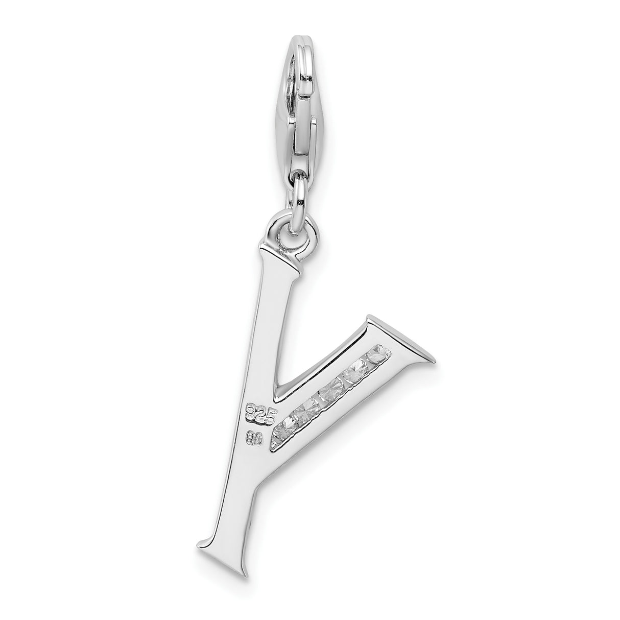 Sterling Silver Letter Y Pendant Charm with Cubic Zirconia, Alphabet Initial Jewelry
