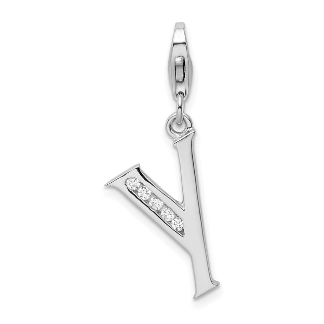 Sterling Silver Letter Y Pendant Charm with Cubic Zirconia, Alphabet Initial Jewelry
