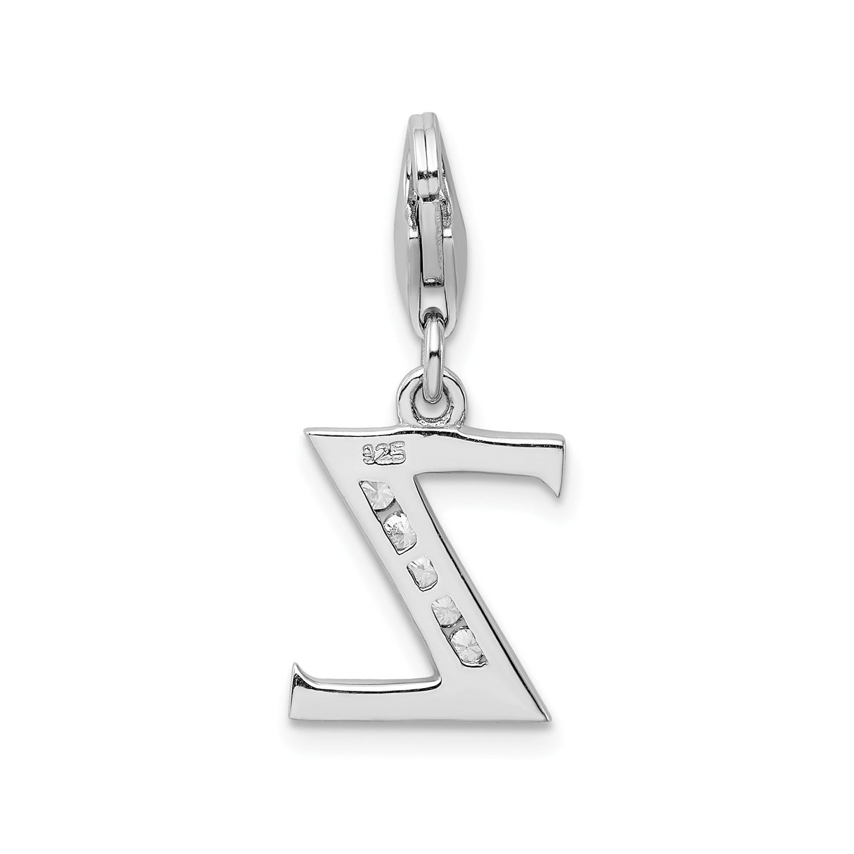 Sterling Silver Letter Z Pendant Charm with Cubic Zirconia Accents