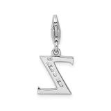 Sterling Silver Letter Z Pendant Charm with Cubic Zirconia Accents