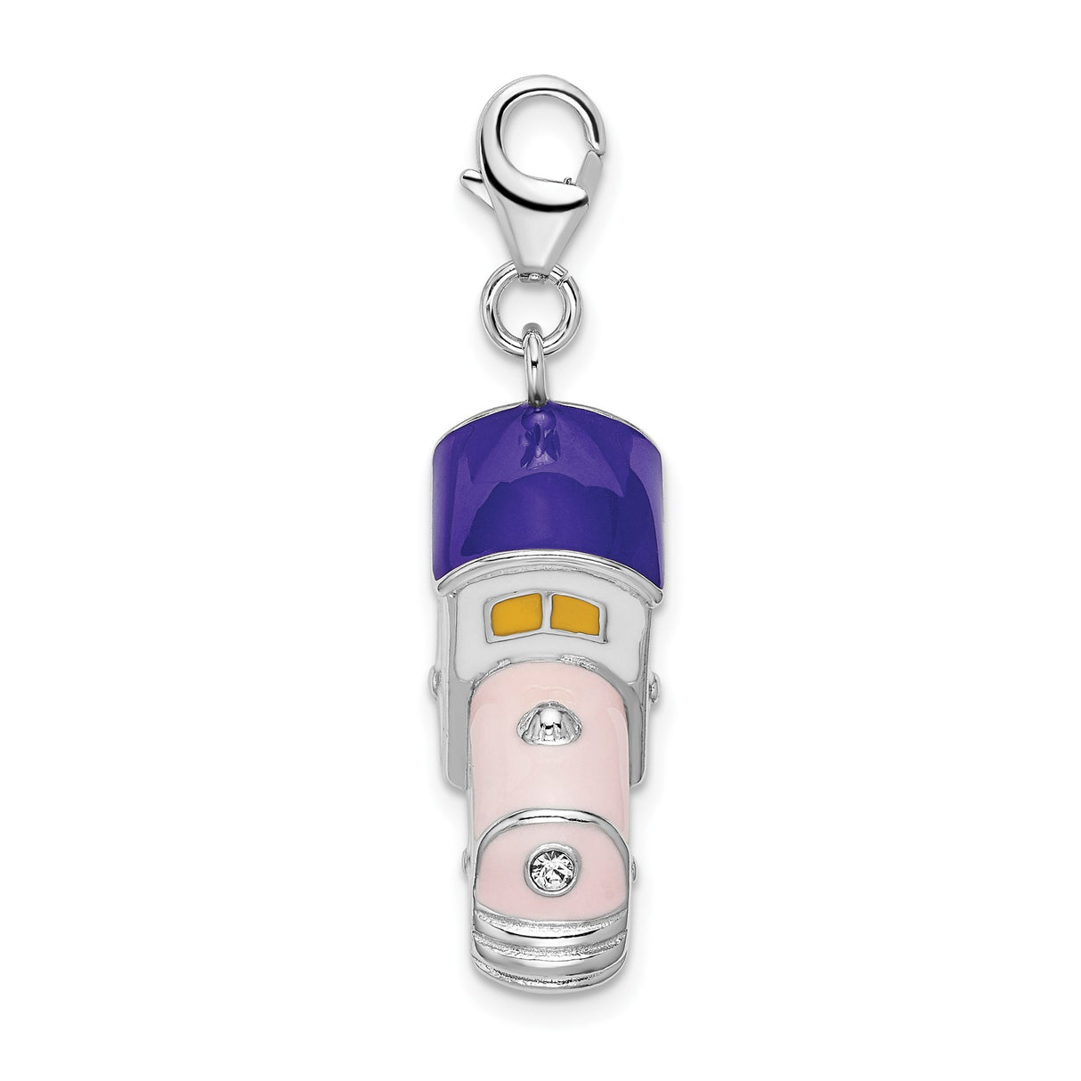 Sterling Silver Train Charm Pendant with Pink, Purple, and Yellow Enamel Accents