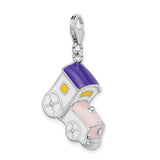 Sterling Silver Train Charm Pendant with Pink, Purple, and Yellow Enamel Accents