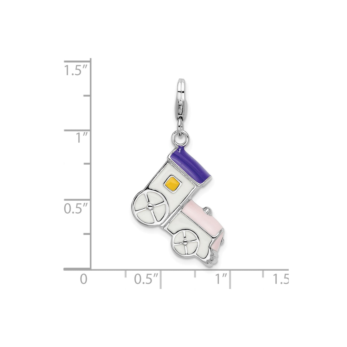 Sterling Silver Train Charm Pendant with Pink, Purple, and Yellow Enamel Accents