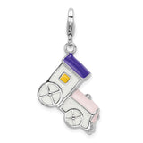 Sterling Silver Train Charm Pendant with Pink, Purple, and Yellow Enamel Accents