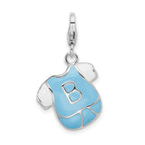 Sterling Silver Charm with Blue Onesie and Letter B, Enamel Baby Boy Pendant for Bracelet