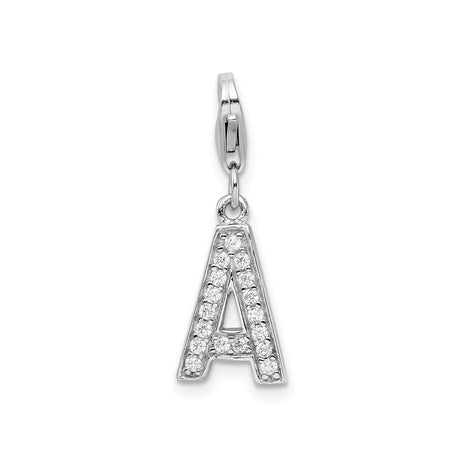 Sterling Silver Initial Pendant Charm with Cubic Zirconia, Letter A, Clip-On Monogram Jewelry