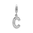 Sterling Silver C Pendant Charm with Cubic Zirconia, Alphabet Letter Jewelry for Women