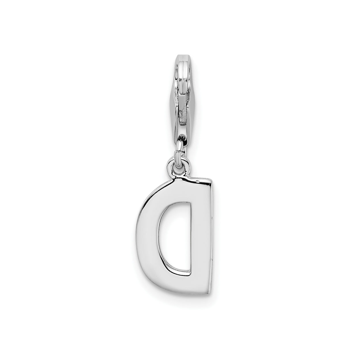 Sterling Silver Charm Pendant with Cubic Zirconia, Letter D Initial, Clip-On Monogram Jewelry