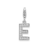 Sterling Silver Letter E Pendant with Cubic Zirconia Accents, Polished Finish