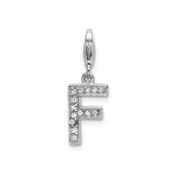 Sterling Silver Letter F Charm Pendant with Cubic Zirconia, Alphabet Initial Jewelry