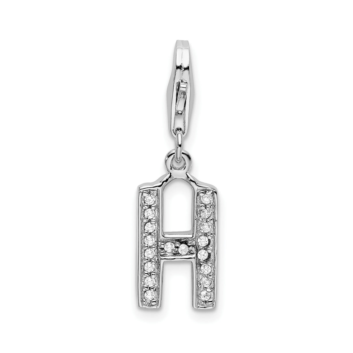 Sterling Silver Letter H Pendant Charm with Cubic Zirconia, Initial Jewelry for Women or Unisex Wear