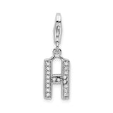 Sterling Silver Letter H Pendant Charm with Cubic Zirconia, Initial Jewelry for Women or Unisex Wear
