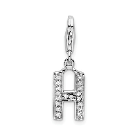 Sterling Silver Letter H Pendant Charm with Cubic Zirconia, Initial Jewelry for Women or Unisex Wear