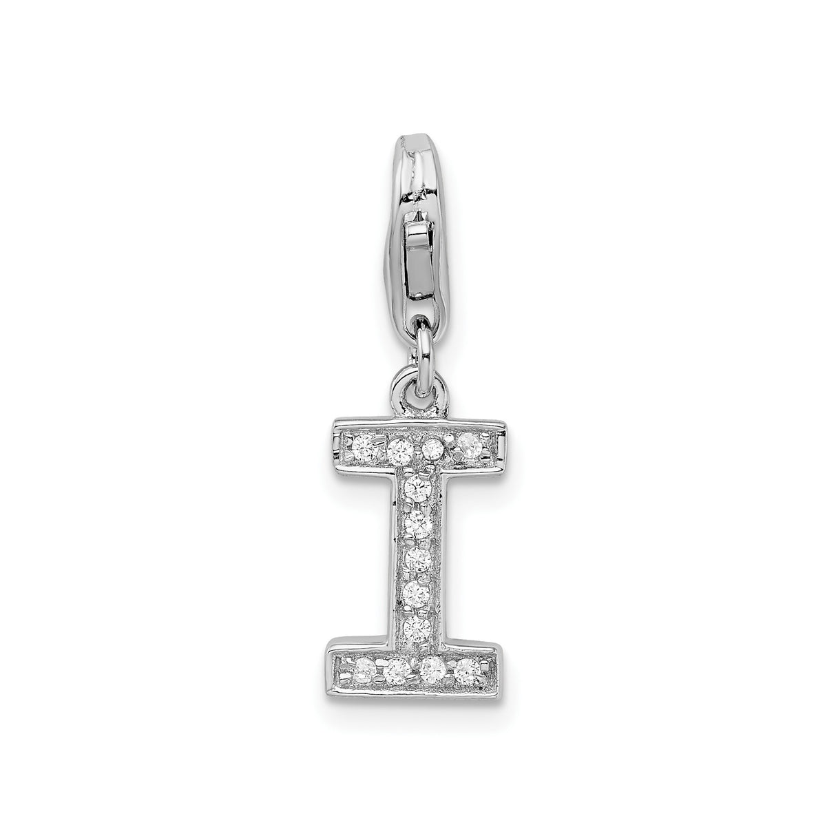 Sterling Silver Initial I Pendant Charm with Cubic Zirconia, Alphabet Monogram Jewelry