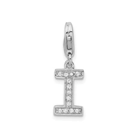 Sterling Silver Initial I Pendant Charm with Cubic Zirconia, Alphabet Monogram Jewelry