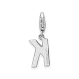 CZ Letter K Clip-On Charm Pendant in Real 925 Sterling Silver