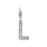 Sterling Silver Letter L Charm Pendant with Cubic Zirconia, Clip-On Initial Jewelry Accessory