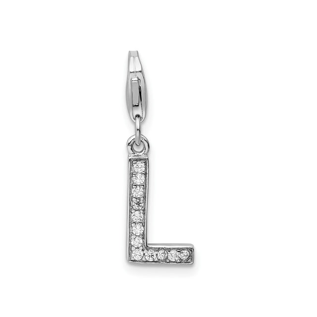 Sterling Silver Letter L Charm Pendant with Cubic Zirconia, Clip-On Initial Jewelry Accessory