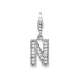 Sterling Silver Letter N Charm Pendant with Cubic Zirconia, Lobster Clasp, Personalized Jewelry
