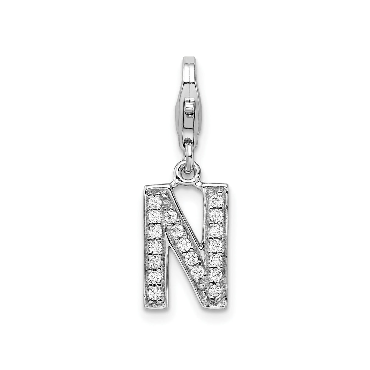 Sterling Silver Letter N Charm Pendant with Cubic Zirconia, Lobster Clasp, Personalized Jewelry