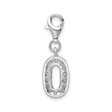 Sterling Silver Number 0 Charm Pendant with Cubic Zirconia, Floating Numeral with Lobster Clasp