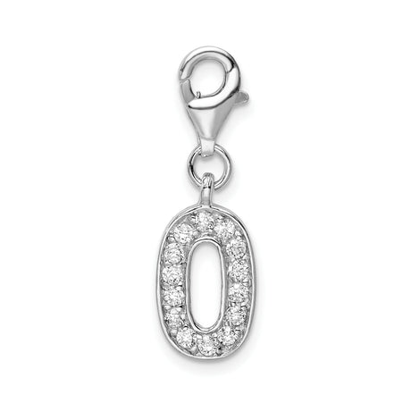 Sterling Silver Number 0 Charm Pendant with Cubic Zirconia, Floating Numeral with Lobster Clasp