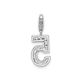 Sterling Silver Number 5 Pendant Charm with Cubic Zirconia, Numerology Jewelry Accessory