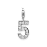 Sterling Silver Number 5 Pendant Charm with Cubic Zirconia, Numerology Jewelry Accessory