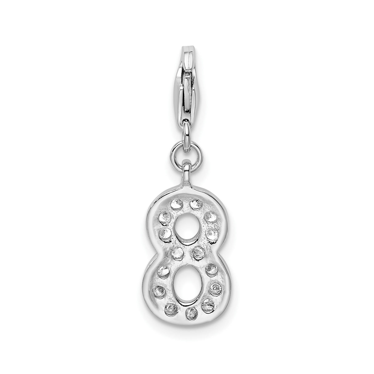 Sterling Silver Number 8 Pendant with Cubic Zirconia, Infinity and Prosperity Symbol Charm