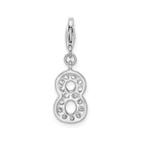 Sterling Silver Number 8 Pendant with Cubic Zirconia, Infinity and Prosperity Symbol Charm