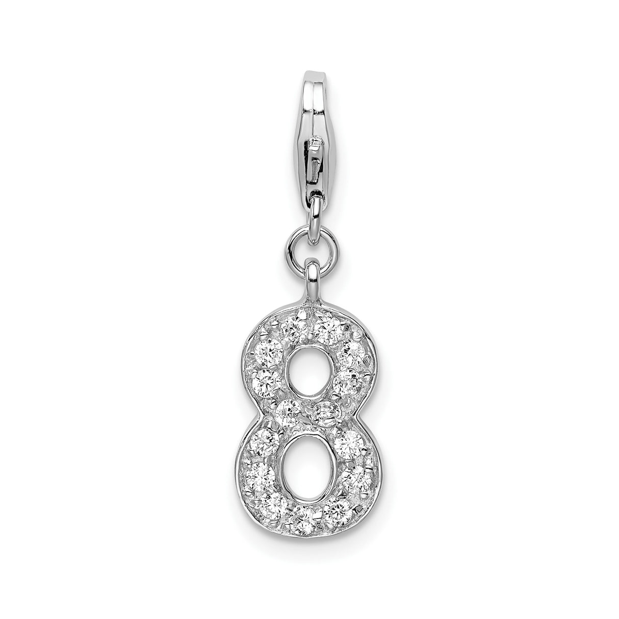 Sterling Silver Number 8 Pendant with Cubic Zirconia, Infinity and Prosperity Symbol Charm