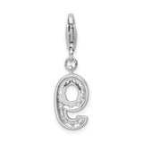 Sterling Silver Number 9 Charm Pendant with Cubic Zirconia, Polished Finish