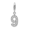 Sterling Silver Number 9 Charm Pendant with Cubic Zirconia, Polished Finish