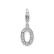 Sterling Silver Letter O Charm Pendant with Cubic Zirconia, Clip-On Alphabet Jewelry