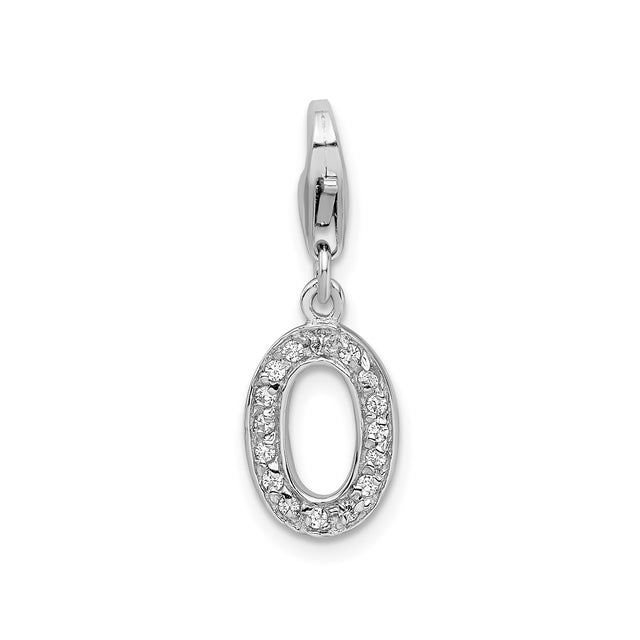 Sterling Silver Letter O Charm Pendant with Cubic Zirconia, Clip-On Alphabet Jewelry