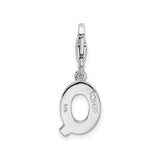 Sterling Silver Letter Q Charm Pendant with Cubic Zirconia, Alphabet Monogram Jewelry