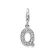 Sterling Silver Letter Q Charm Pendant with Cubic Zirconia, Alphabet Monogram Jewelry
