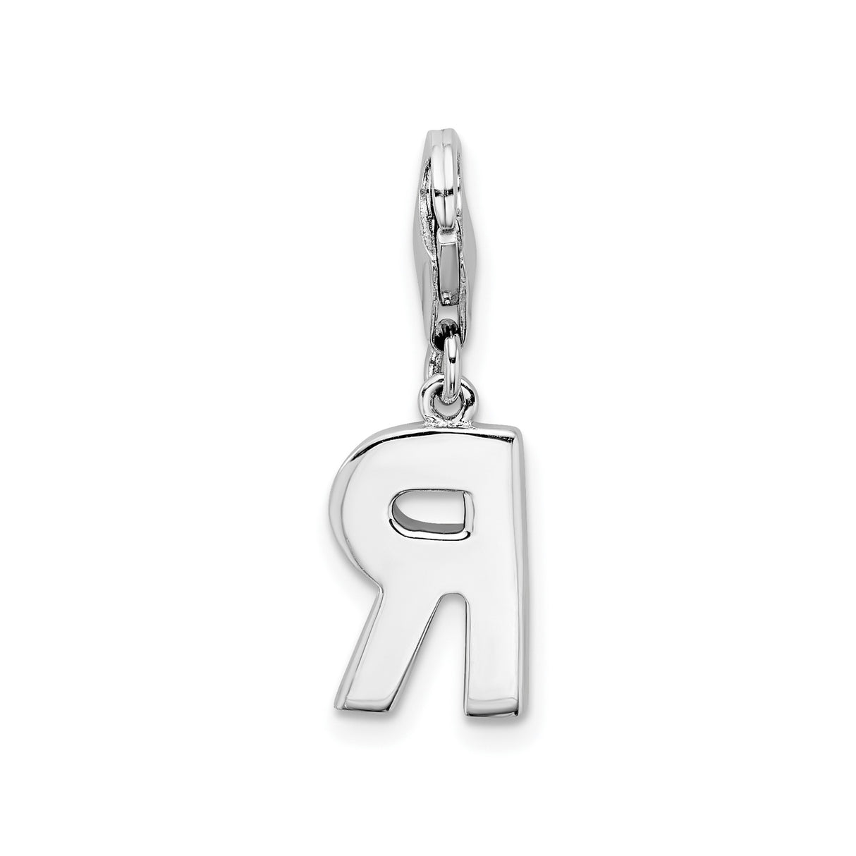 Sterling Silver Letter R Charm Pendant with Cubic Zirconia, Polished Finish, Dangle Style