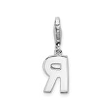 Sterling Silver Letter R Charm Pendant with Cubic Zirconia, Polished Finish, Dangle Style