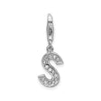 Sterling Silver Letter S Charm Pendant with Cubic Zirconia, Clip On Initial Jewelry