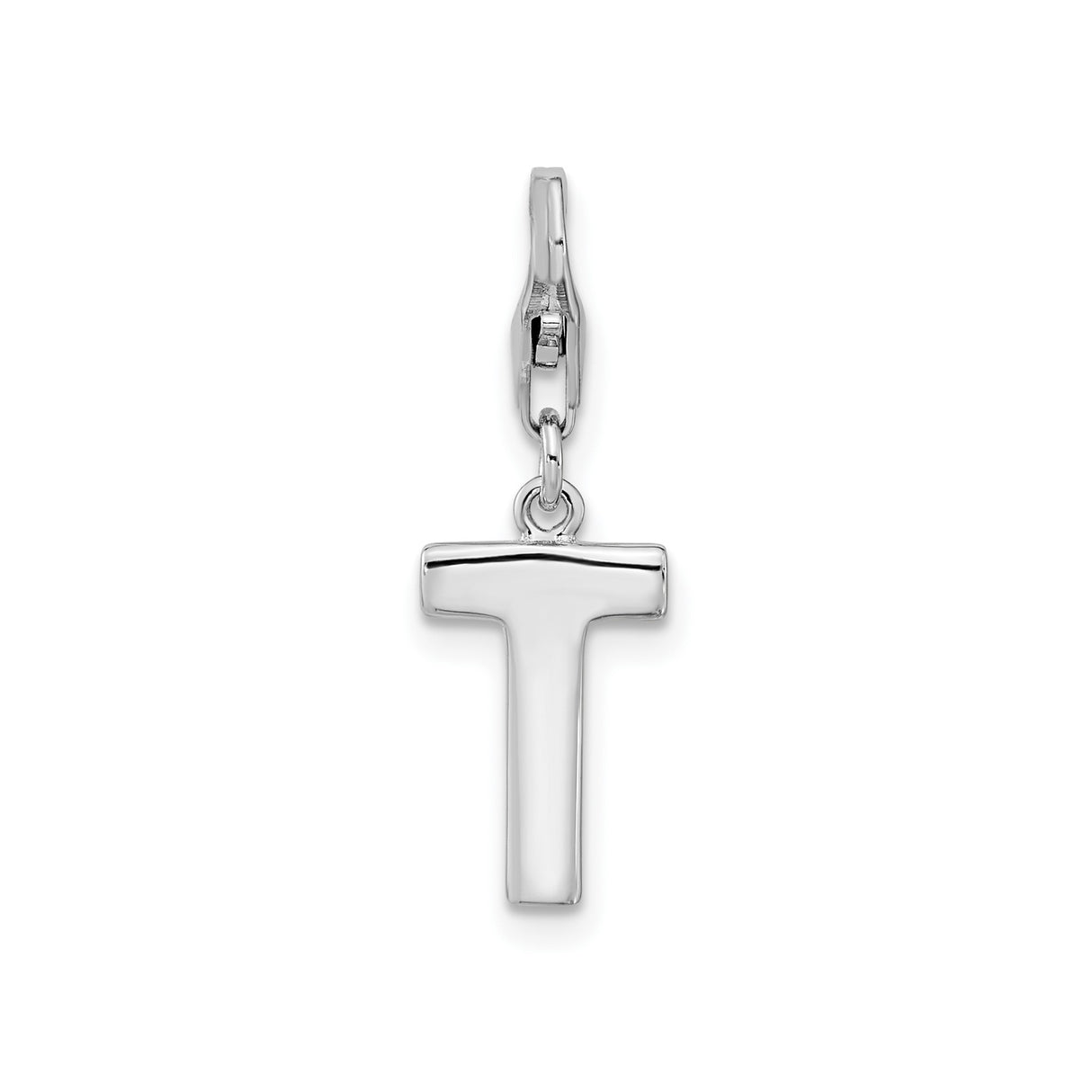 Sterling Silver Letter T Pendant Charm with Cubic Zirconia Accent