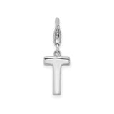 Sterling Silver Letter T Pendant Charm with Cubic Zirconia Accent