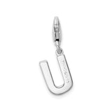 Sterling Silver Letter U Pendant Charm with Cubic Zirconia Accents