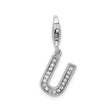 Sterling Silver Letter U Pendant Charm with Cubic Zirconia Accents