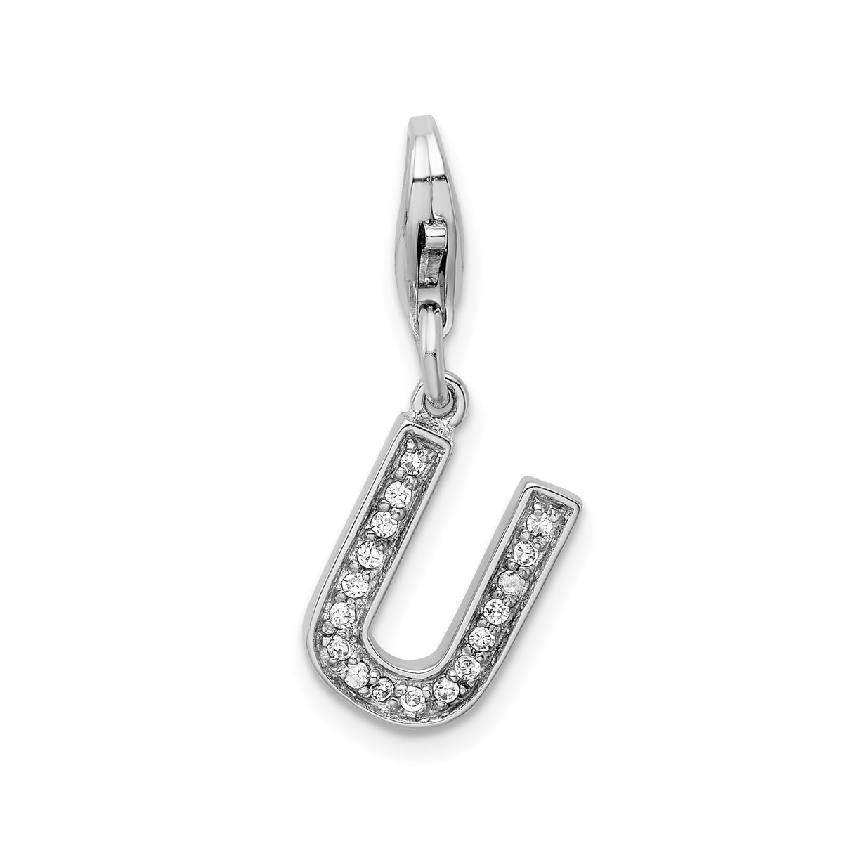 Sterling Silver Letter U Pendant Charm with Cubic Zirconia Accents