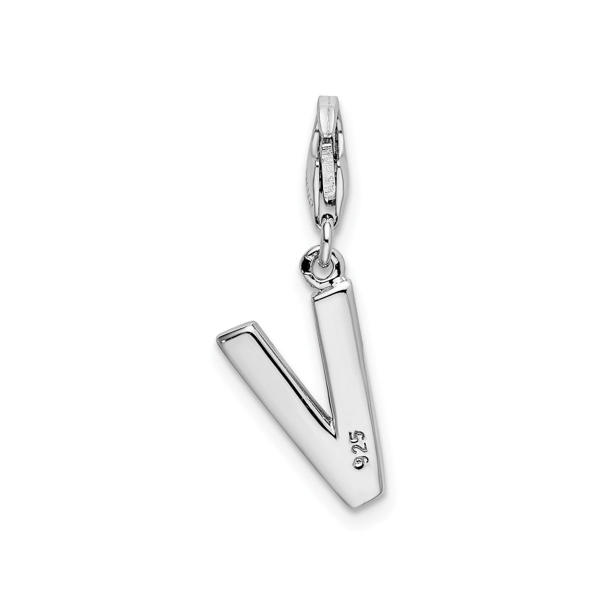 Sterling Silver Letter V Pendant Charm with Cubic Zirconia Accents, Polished Finish