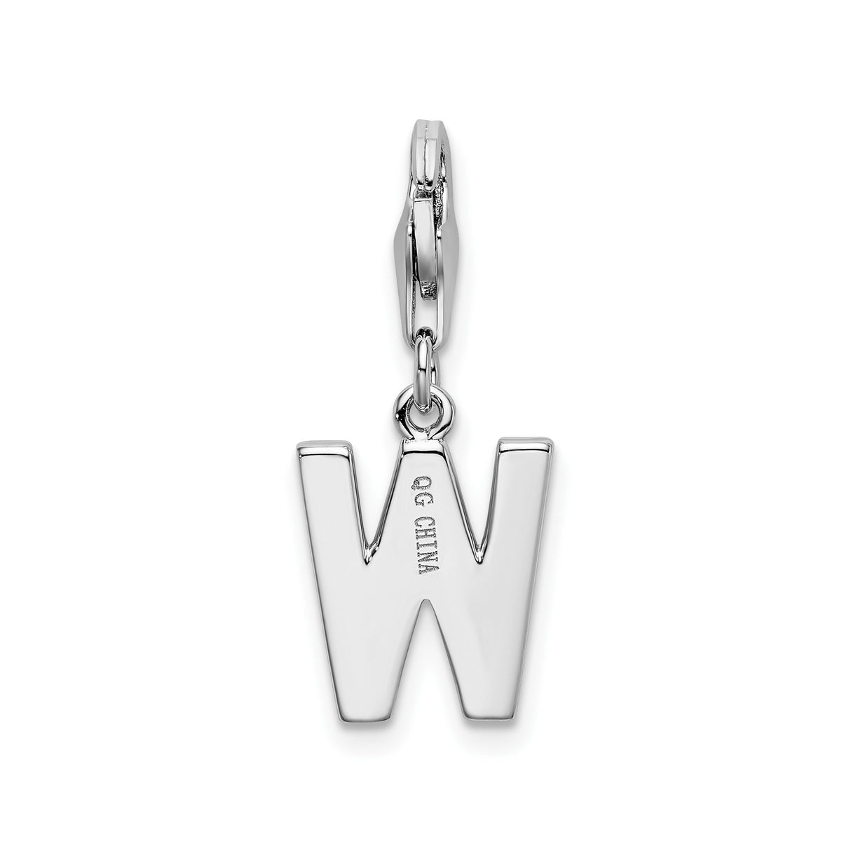 Sterling Silver Letter W Charm Pendant with Cubic Zirconia, Clip-On Monogram Jewelry