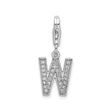 Sterling Silver Letter W Charm Pendant with Cubic Zirconia, Clip-On Monogram Jewelry